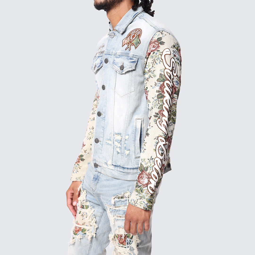 Tapestry Sleeve Jean Jacket - Seville Blue