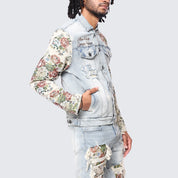 Tapestry Sleeve Jean Jacket - Seville Blue