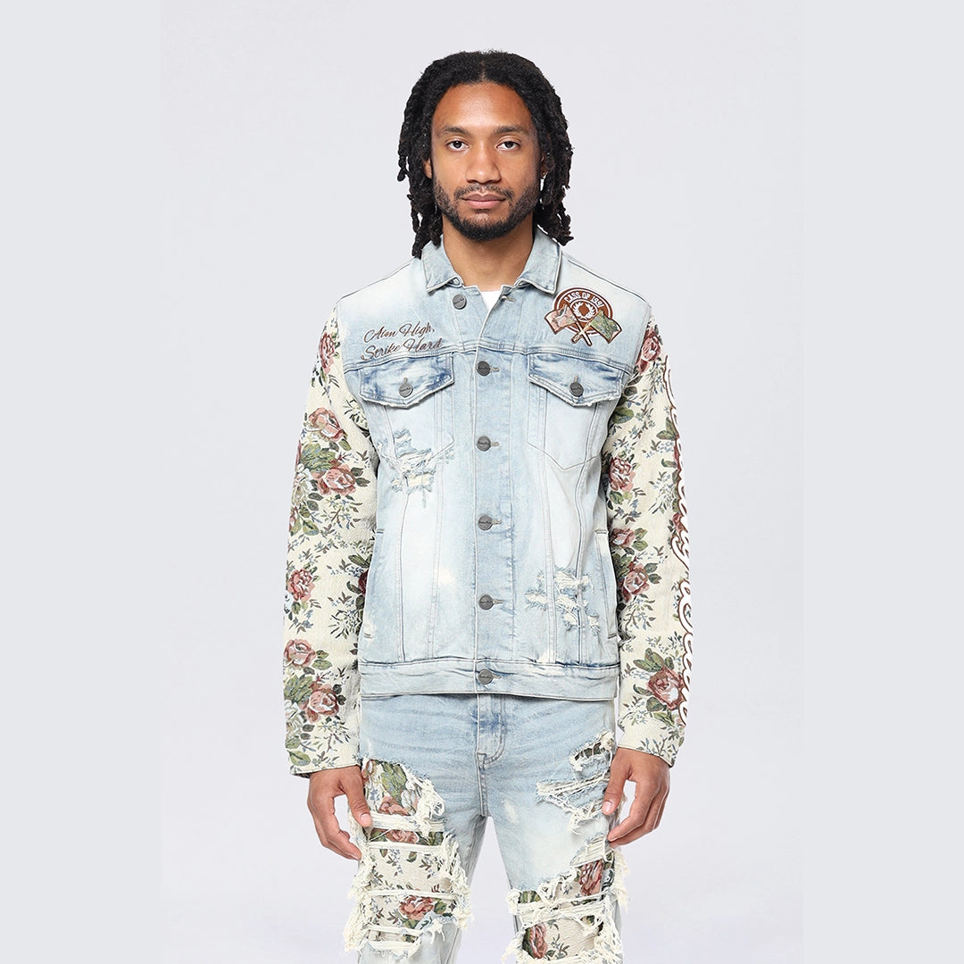 Tapestry Sleeve Jean Jacket - Seville Blue