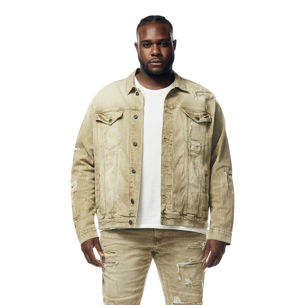 Smoke Rise Big and Tall Big and Tall - Rip & Repaired Color Jean Jacket - Light Oak