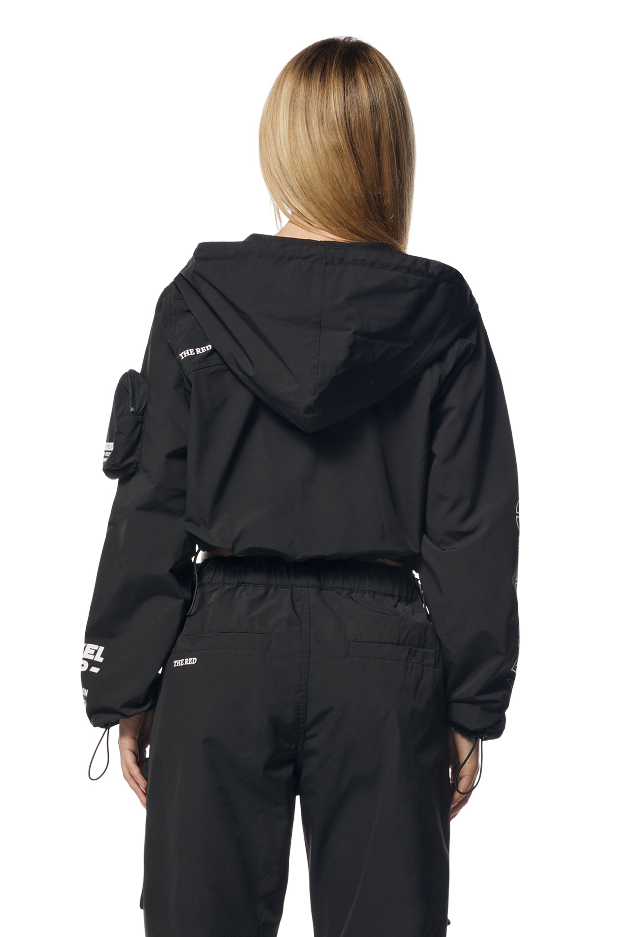 Cropped Windbreaker Full Zip Jacket - Black