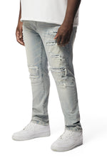 Big and Tall - Rip & Repaired Color Jeans - Natick Blue