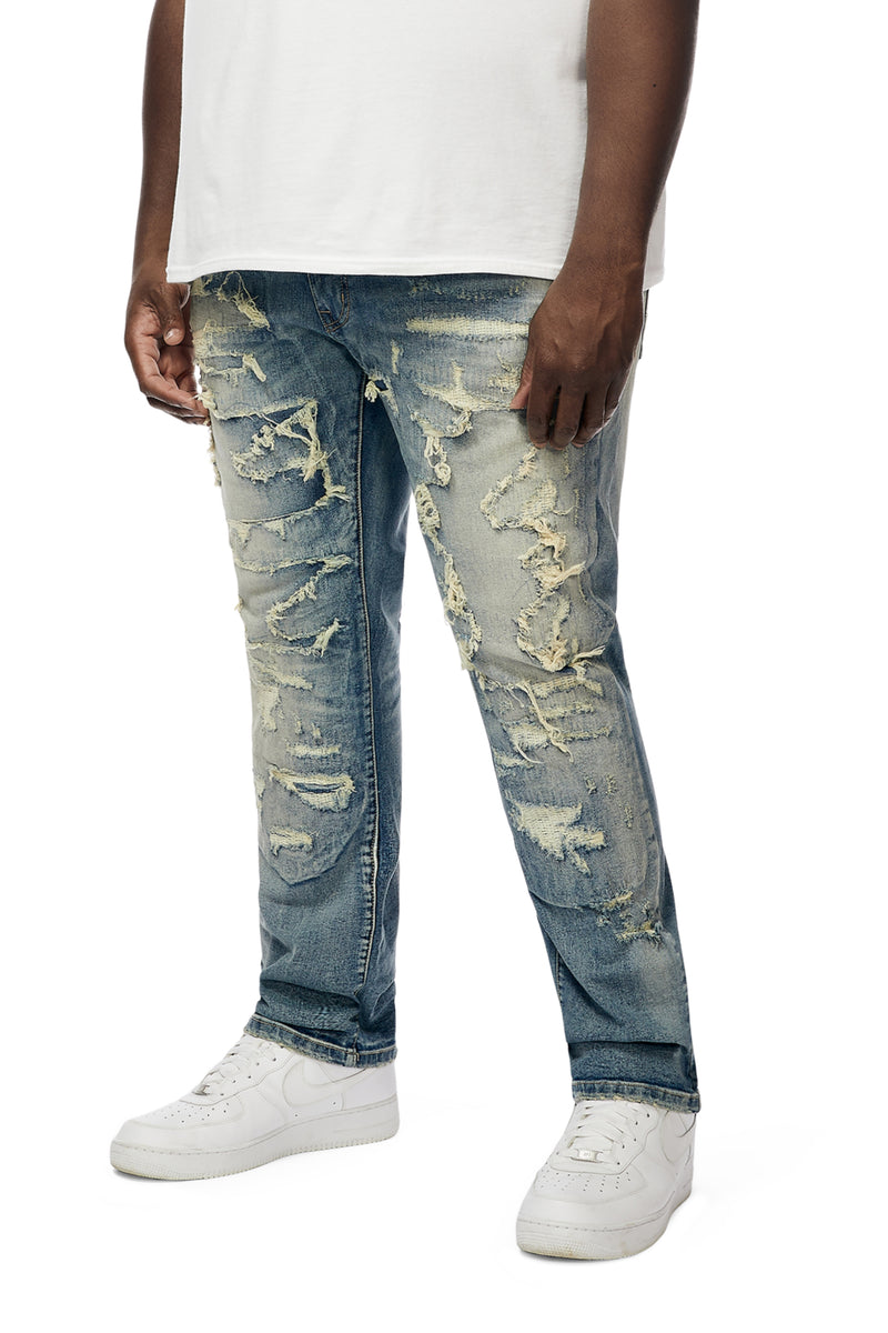 Big And Tall - Heavy Distressed Jeans - Lisbon Blue