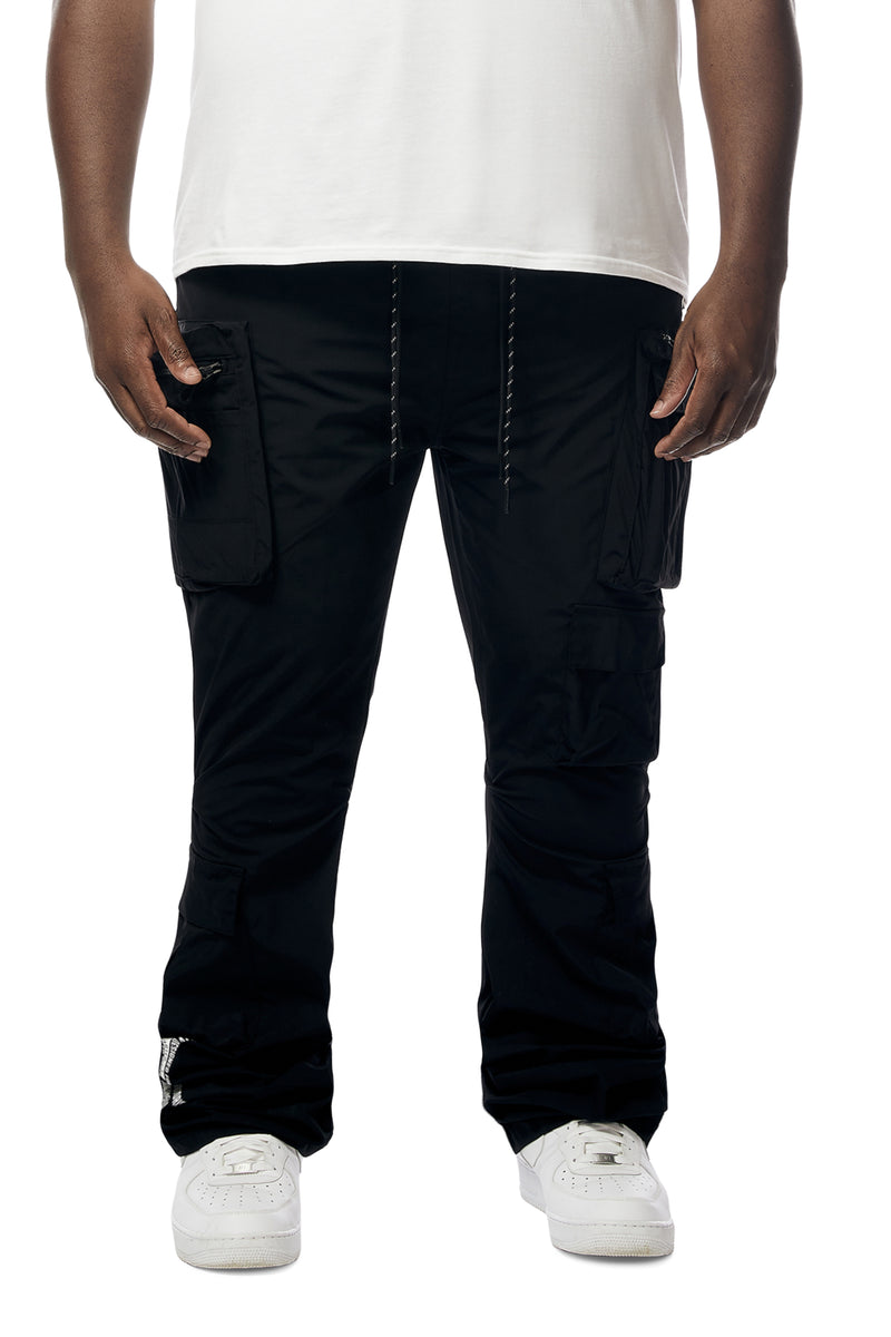 Big And Tall Stacked Windbreaker Utility Pants - Black