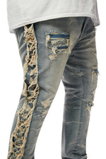 Big and Tall Frayed Stacked Denim Jeans - Bergen Blue