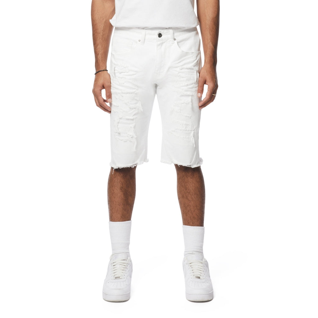 Smoke Rise Distressed Rip & Repair Jean Shorts - White