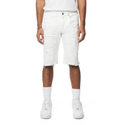 Smoke Rise Distressed Rip & Repair Jean Shorts - White