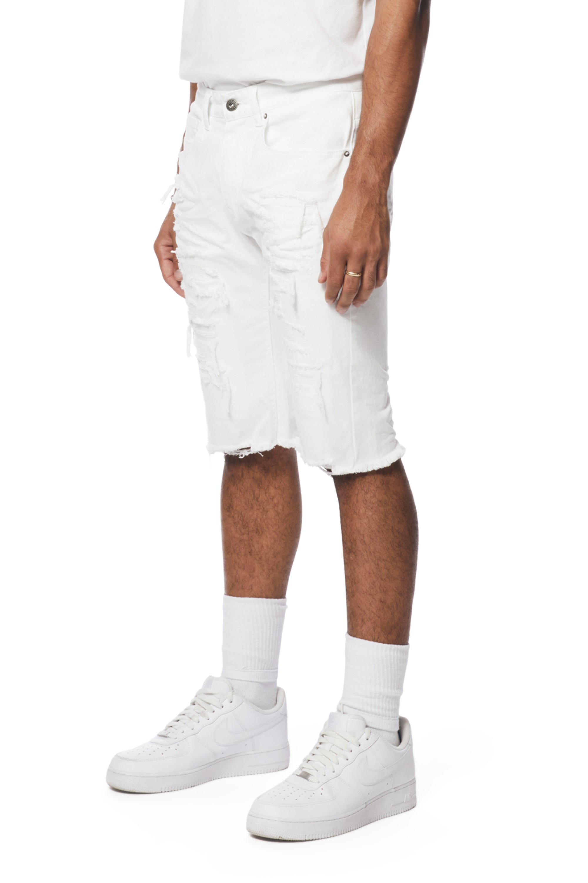 Distressed Rip & Repair Denim Shorts - White