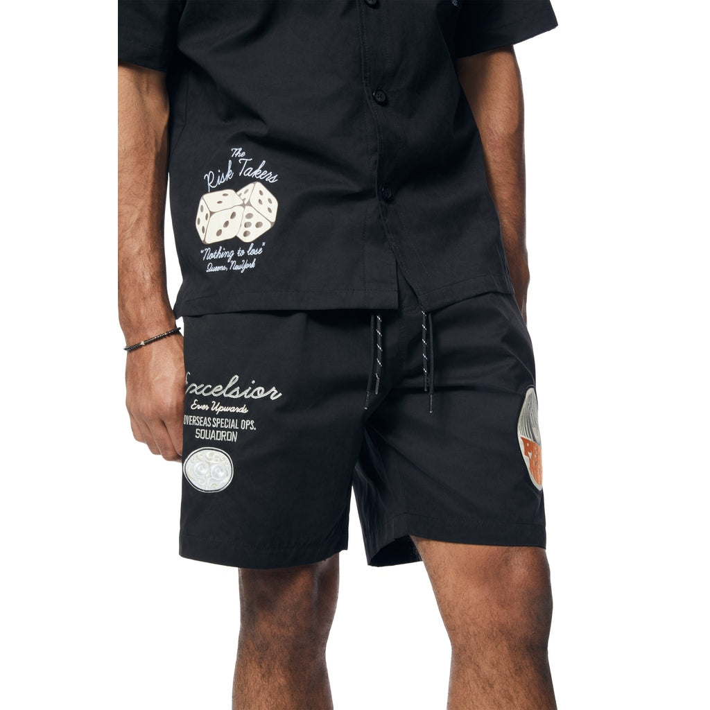 Smoke Rise Fashion Military Windbreaker Shorts - Black