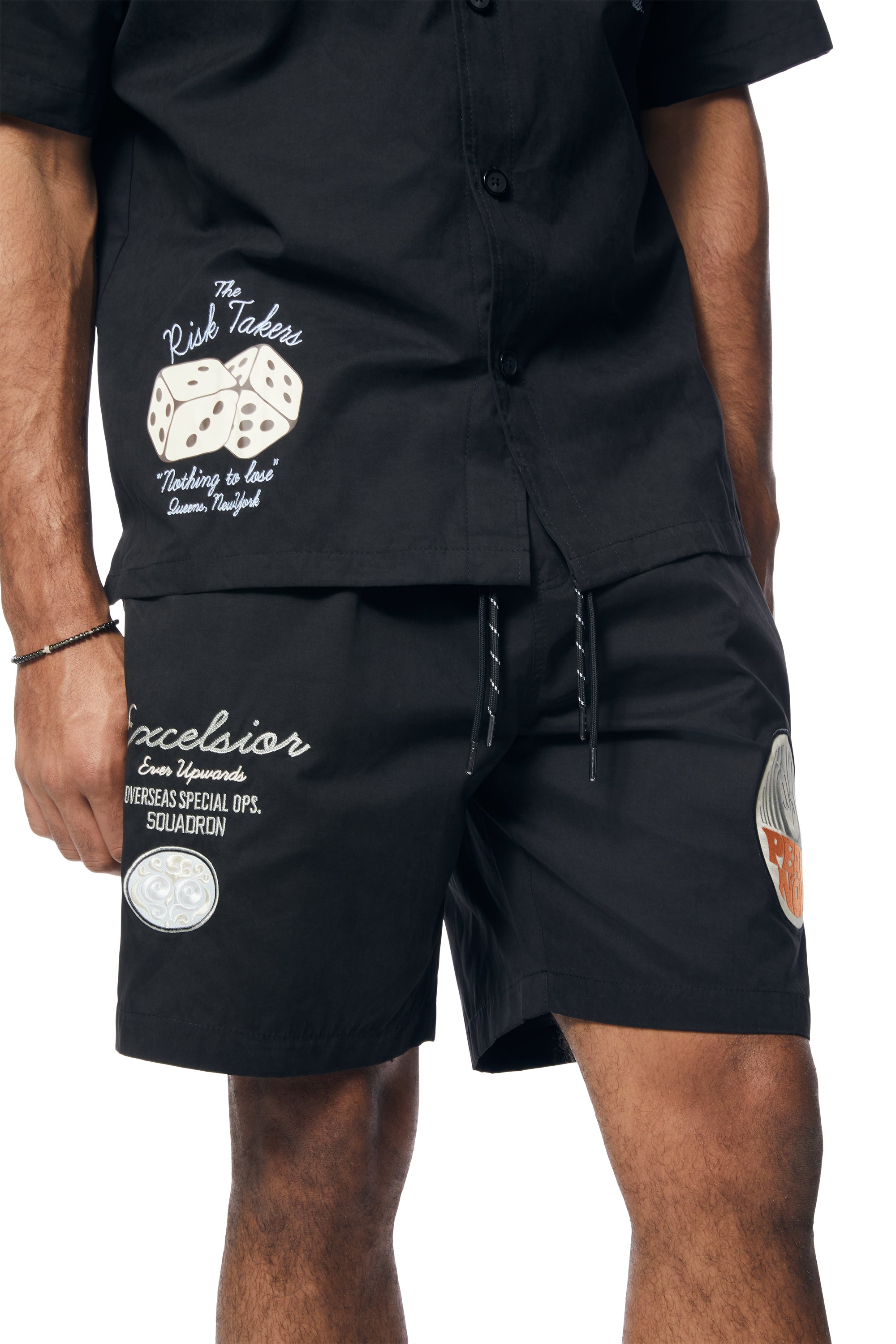 Fashion Military Windbreaker Shorts - Black
