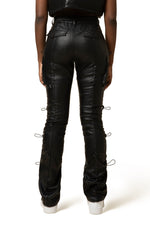 Stacked Vegan Leather Multi Bungee High Rise Pants - Black