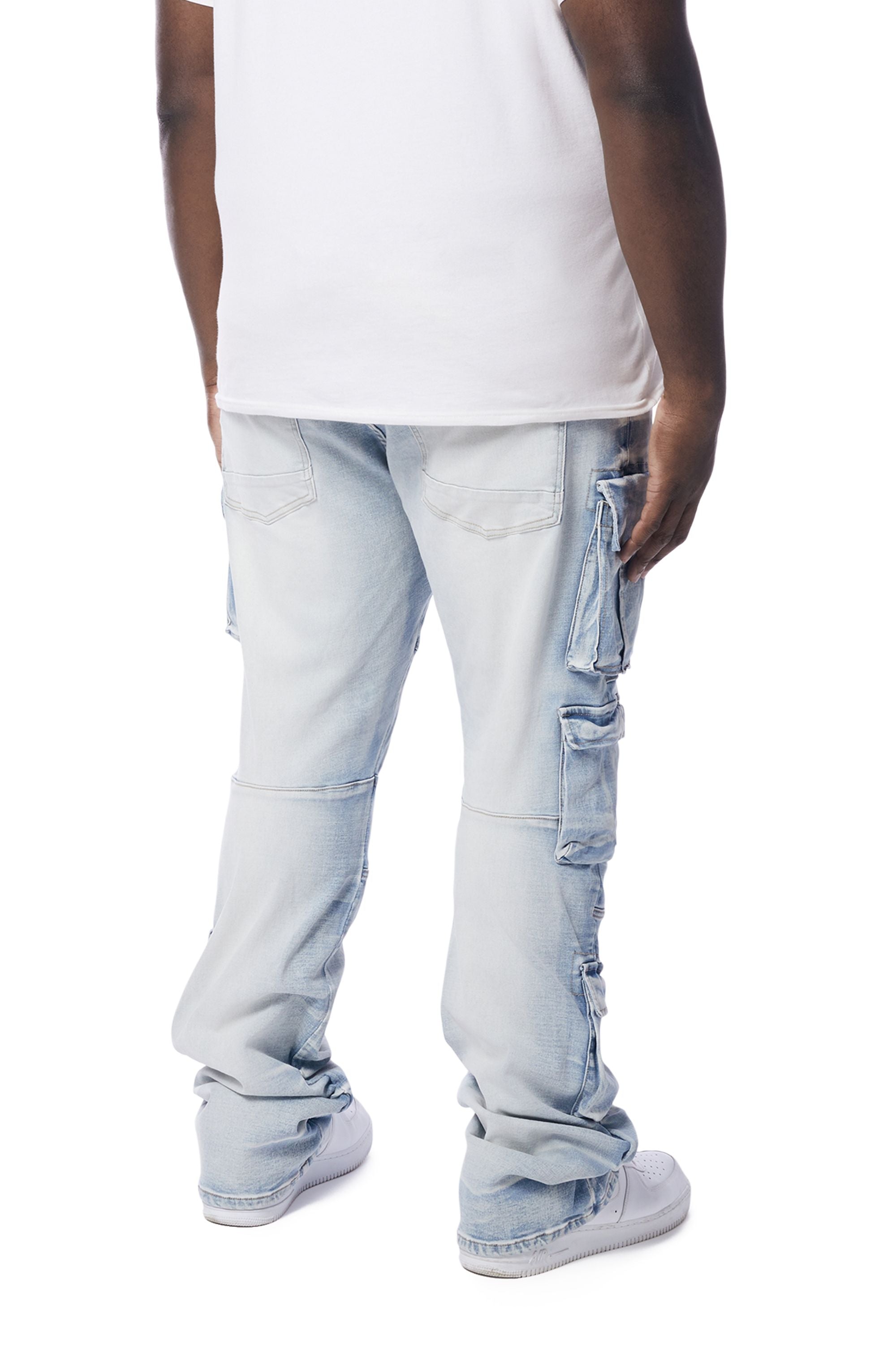 Big and Tall - Utility Multi Cargo Stacked Denim Jeans - Santorini Blue