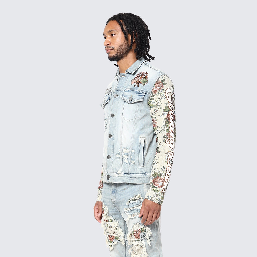 Tapestry Sleeve Jean Jacket - Seville Blue