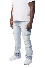 Big and Tall - Utility Multi Cargo Stacked Denim Jeans - Santorini Blue