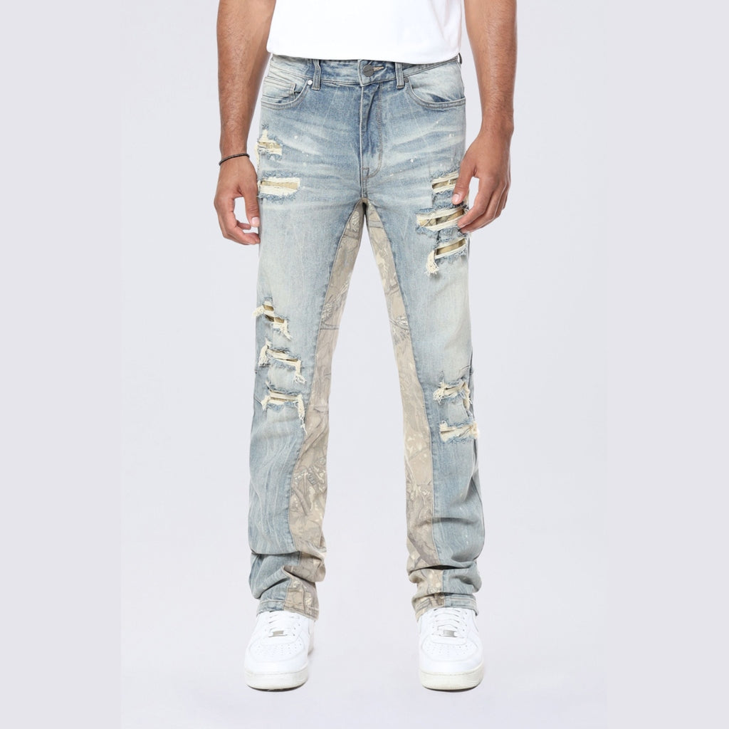 Smoke Rise Long Tapestry Insert Jeans - Vanilla Blue