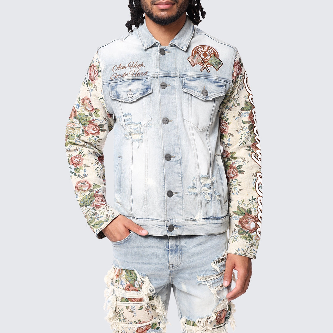 Tapestry Sleeve Jean Jacket - Seville Blue