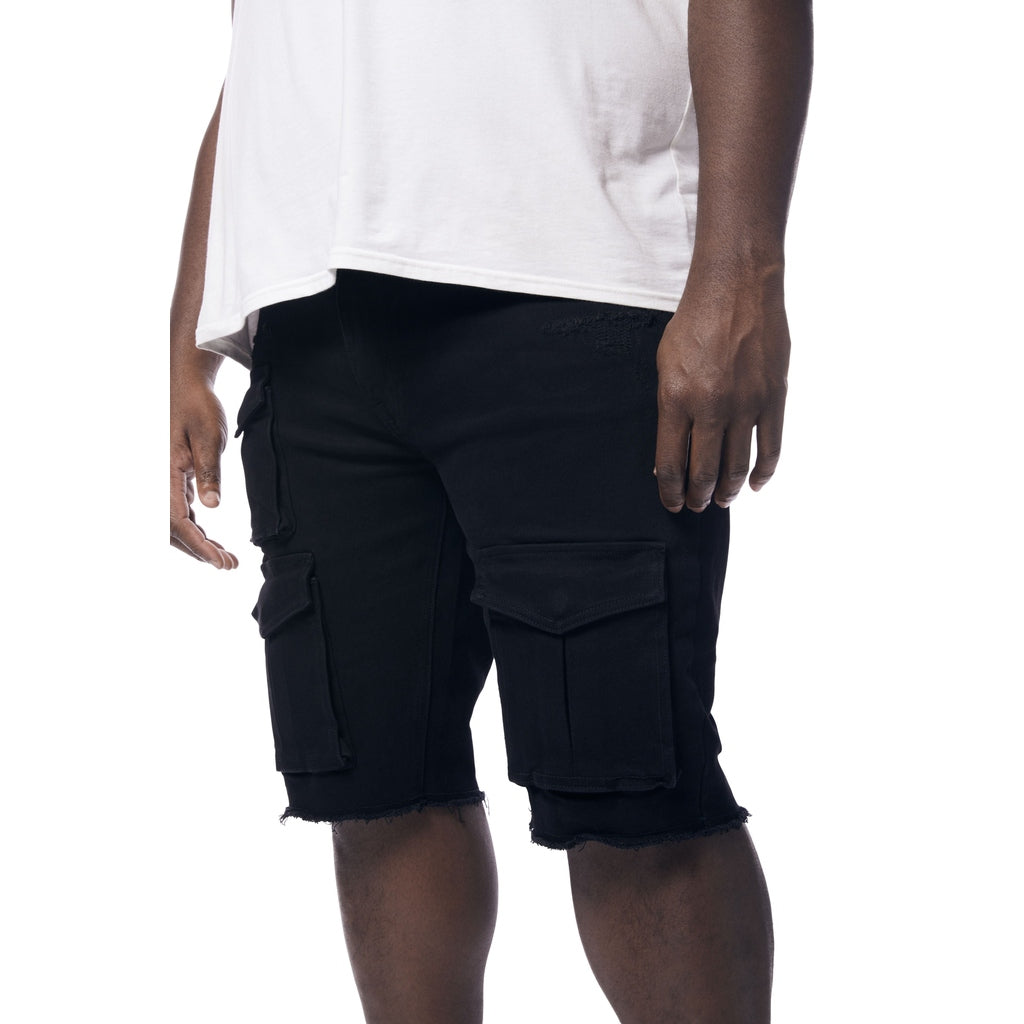 Smoke Rise Big and Tall Big and Tall - Rip & Repair Cargo Jean Shorts - Jet Black