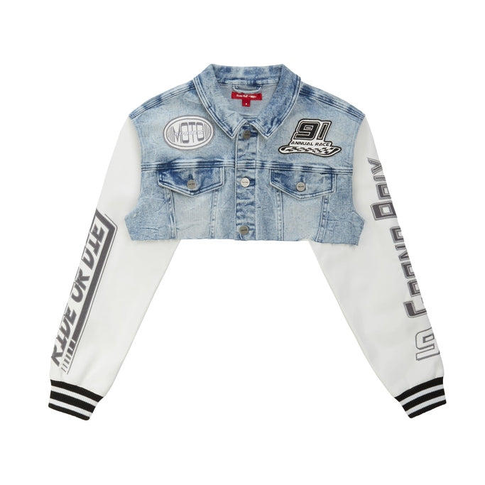 Smoke Rise RED Cropped Jean Racing Jacket - Lowell Blue