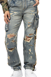 Mix Media Slouch Straight Denim Jeans - Florence Blue
