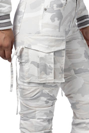 High Rise Bootcut Cargo Twill Pants - White Camo