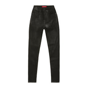 Smoke Rise RED High Rise Slim Skinny Wax Coated Denim Jeans - Polished Black