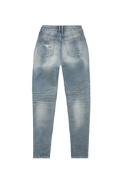 High Rise Rip Off Tapered Denim Jeans - Lisbon Blue