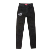 Smoke Rise RED High Rise Slim Skinny Racing Denim Jeans - Deep Black