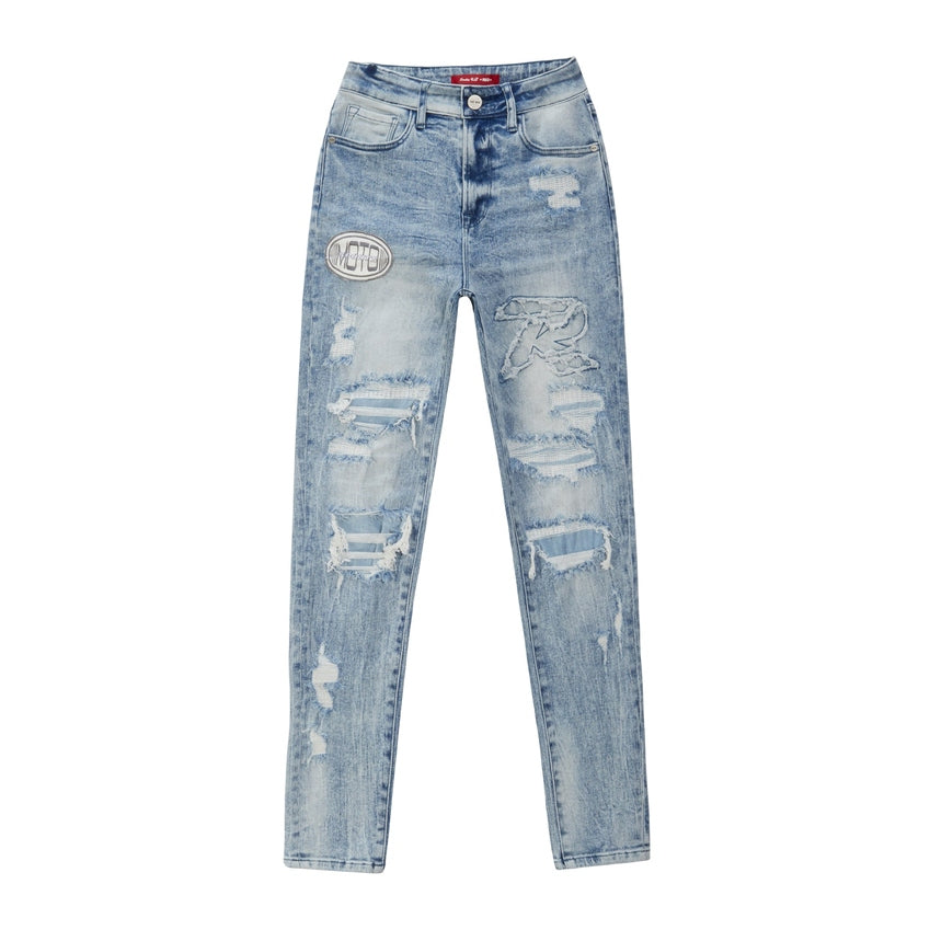 Smoke Rise RED High Rise Slim Skinny Racing Denim Jeans - Lowell Blue