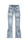 High Rise Utility Boot Cut Denim Jeans - Lowell Blue