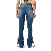 Smoke Rise RED High Rise Cargo Stacked Denim Jeans - Southport Blue