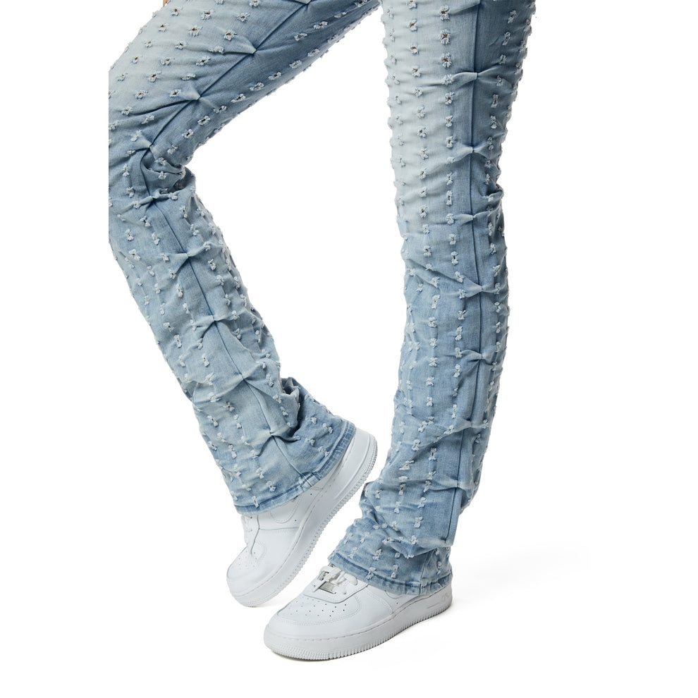 Smoke Rise RED High Rise Punched Bootcut Denim Jeans - Sky Blue