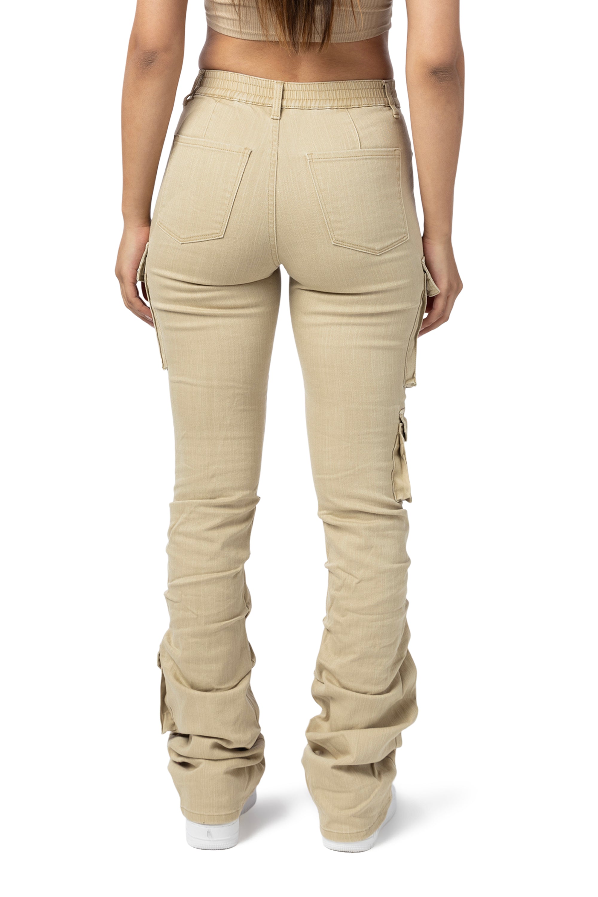 High Rise Utility Stacked Twill Pants - Cappuccino