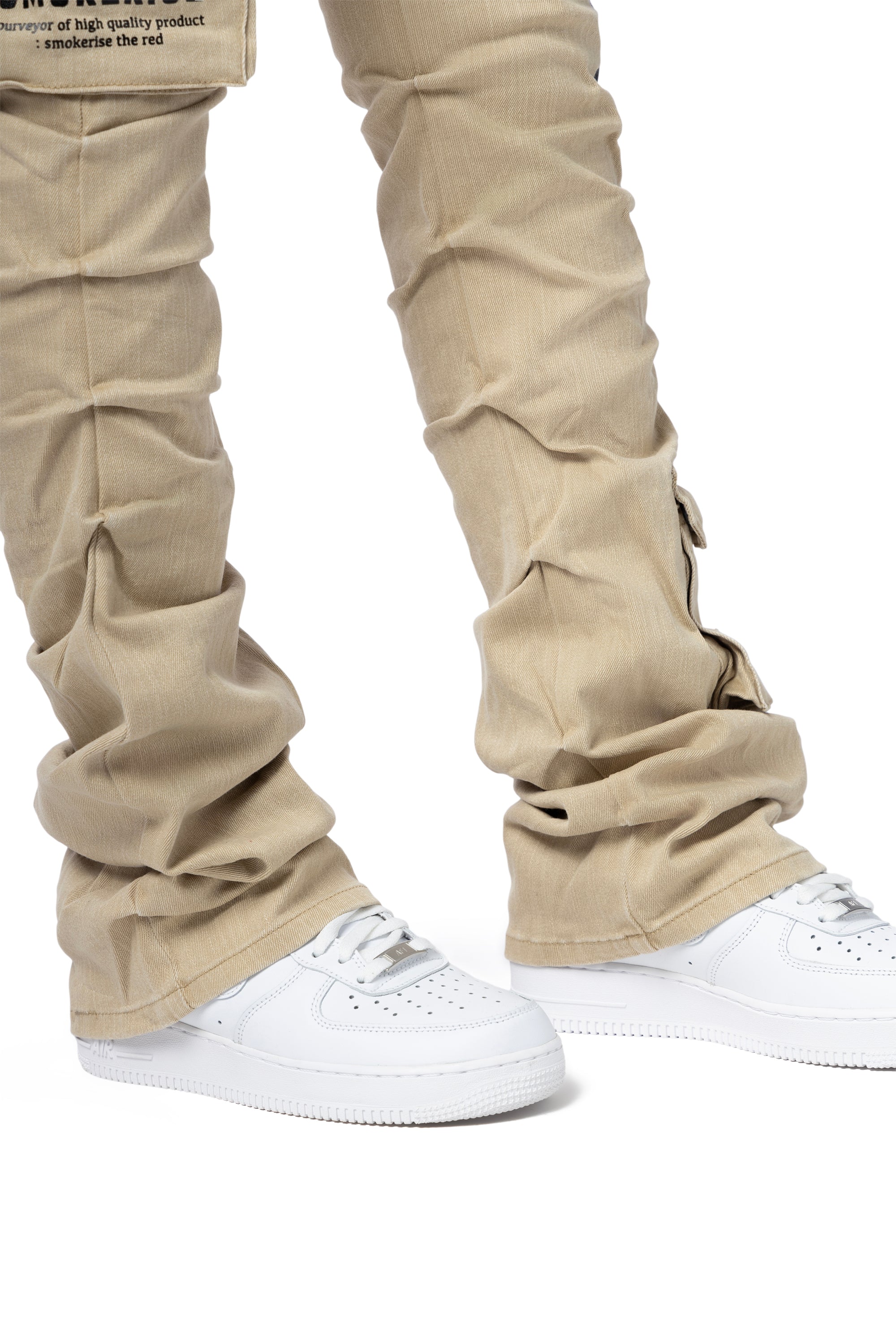 High Rise Utility Stacked Twill Pants - Cappuccino