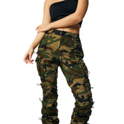 Smoke Rise RED High Rise Multi Bungee Stacked Twill Pants - Wood Camo