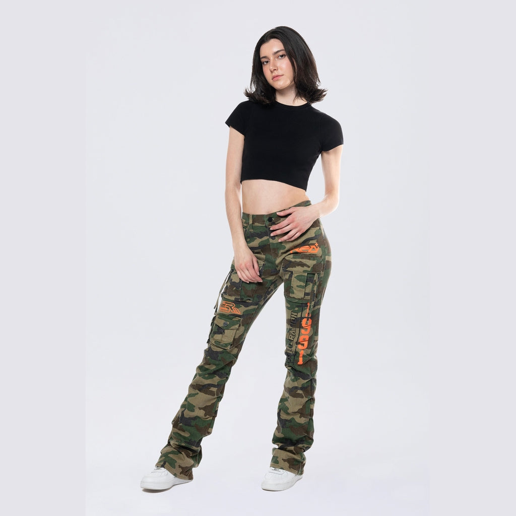 Smoke Rise RED High Rise Stacked Utility Twill Pants - Wood Camo