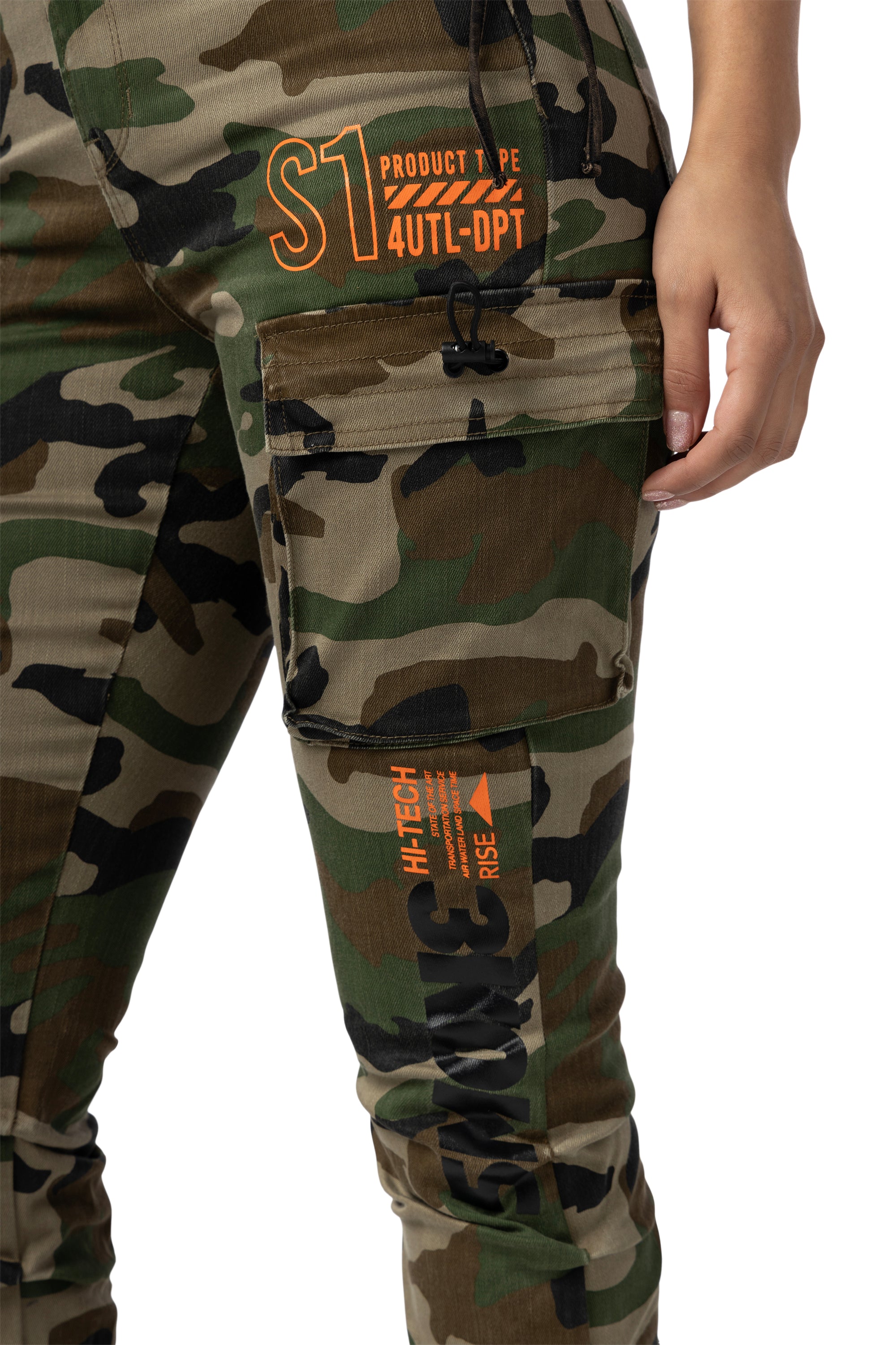 High Rise Utility Stacked Twill Pants - Wood Camo