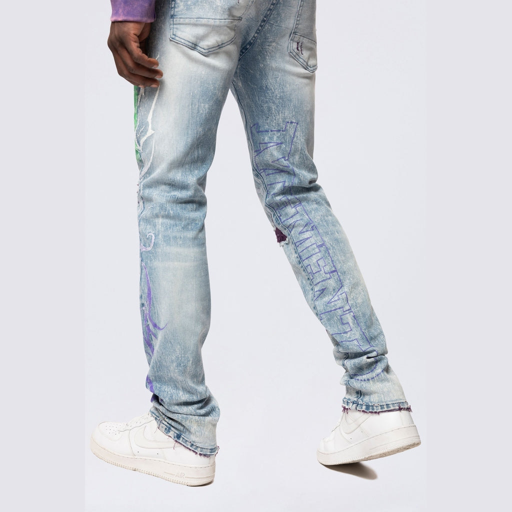 Smoke Rise Long Slim Tribal Print R&R Jean - Lowell Blue