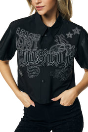 Embroidery Button Down Shirt - Black