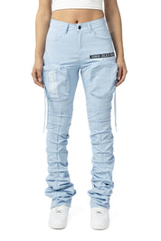 High Rise Utility Stacked Pants - Collegiate Blue