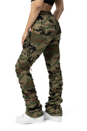 High Rise Utility Stacked Pants - Wood Camo