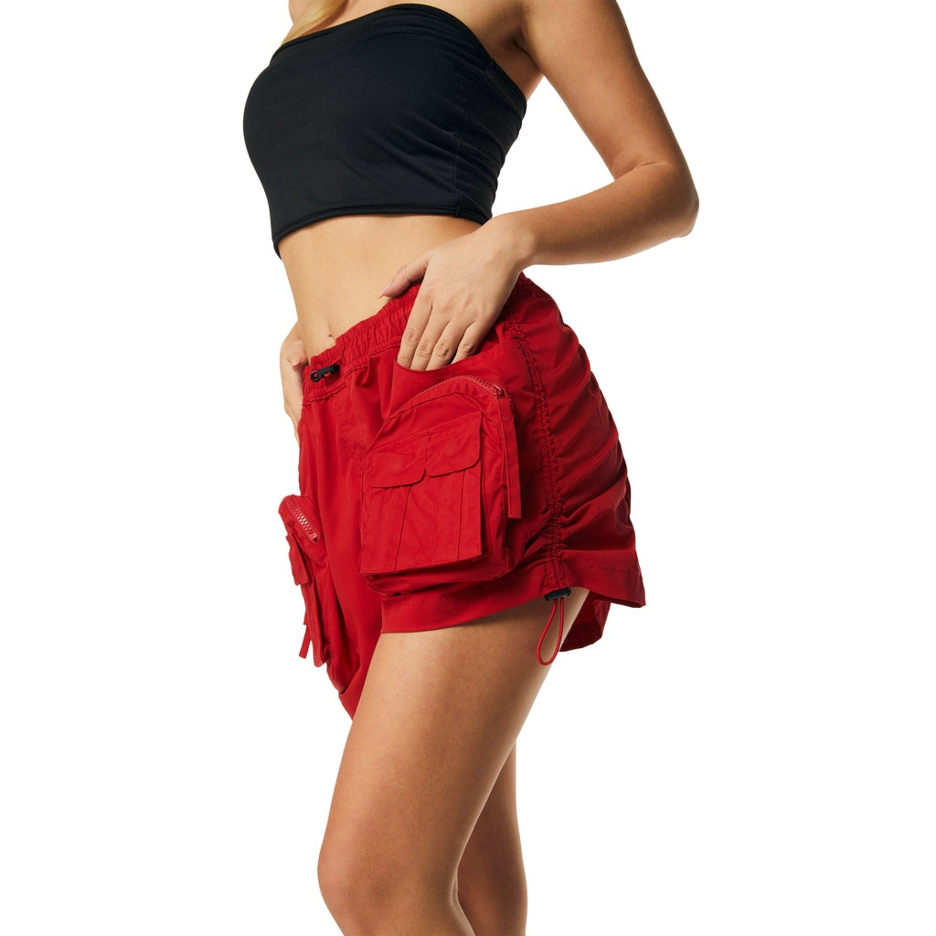 Smoke Rise RED Utility Shirring Shorts - True Red