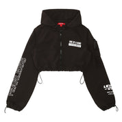 Smoke Rise RED Cropped Windbreaker Full Zip Jacket - Black