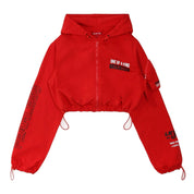 Smoke Rise RED Cropped Windbreaker Full Zip Jacket - True Red