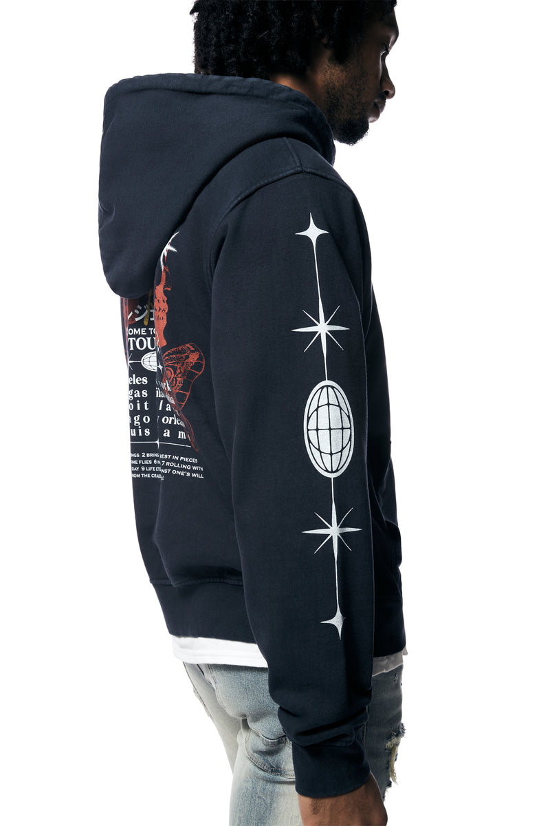 Tour Graphic French Terry Pullover Hoodie - Navy