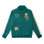 Smoke Rise Pin Striped Varsity Track Jacket - Alpine Green