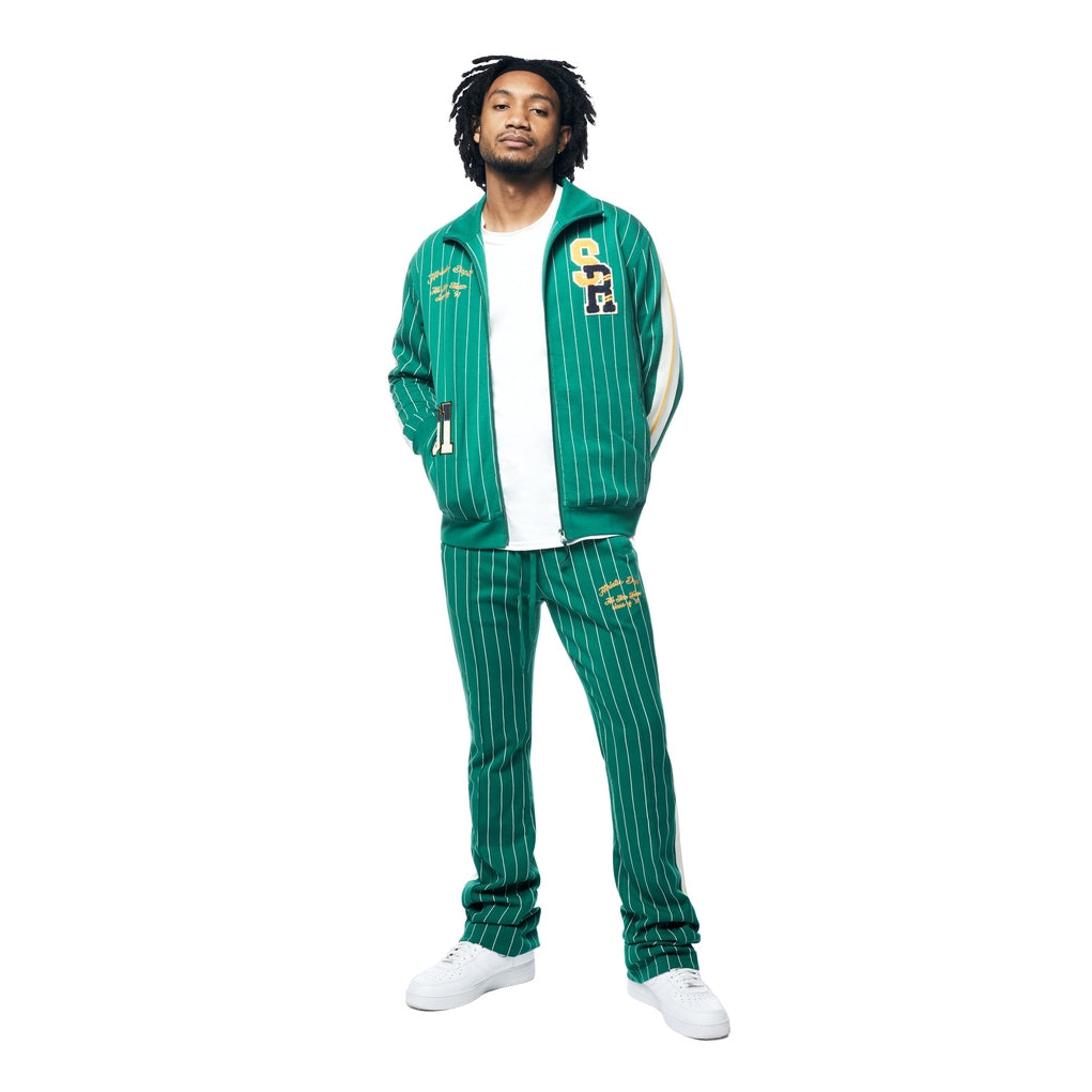 Smoke Rise Pin Striped Varsity Track Jacket - Alpine Green