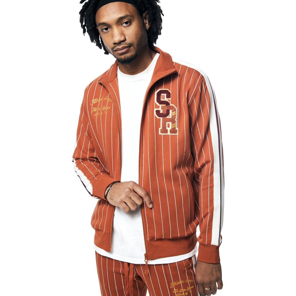 Smoke Rise Pin Striped Varsity Track Jacket - Cinnamon