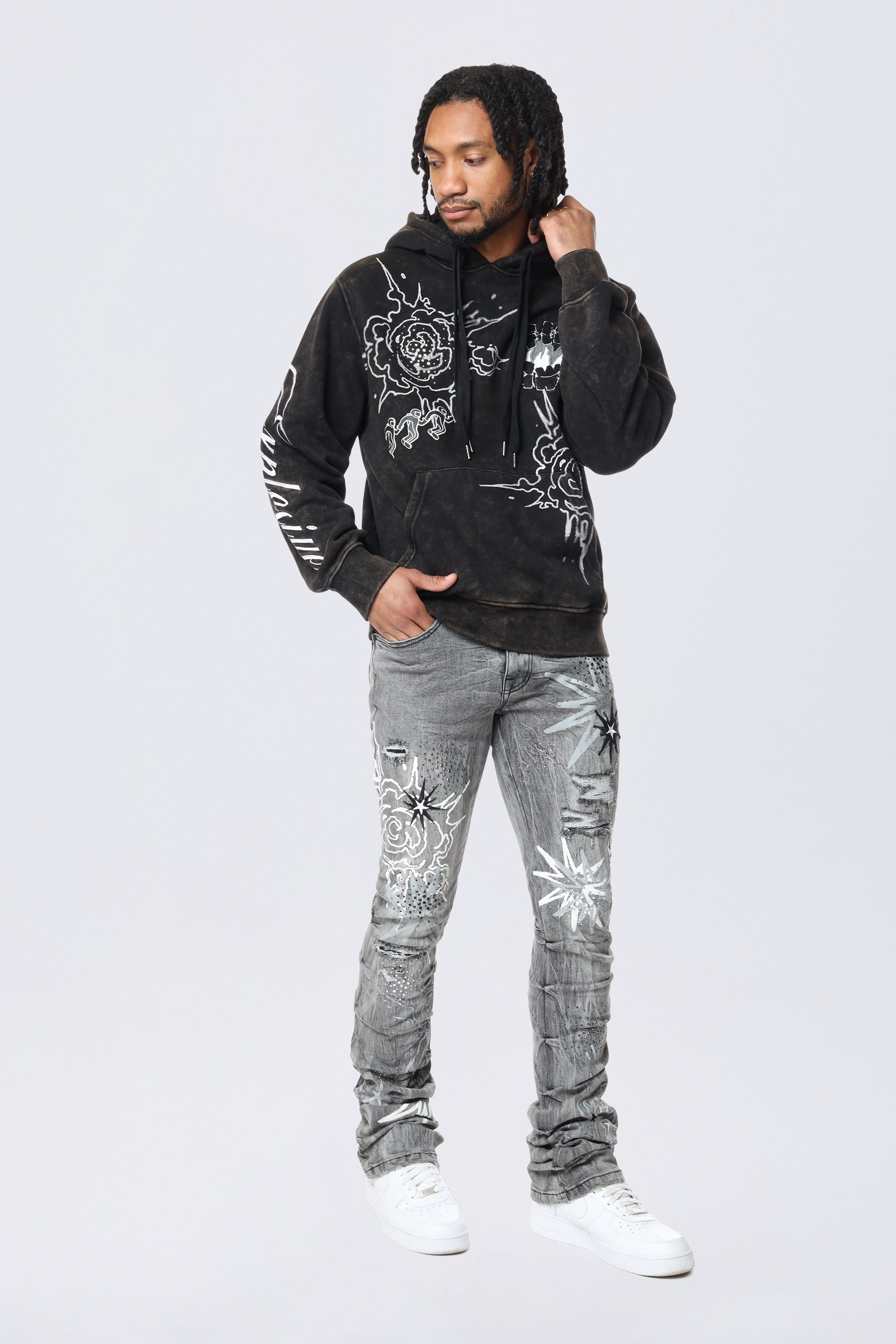 Rhinestone Dystopia Hoodie - Black