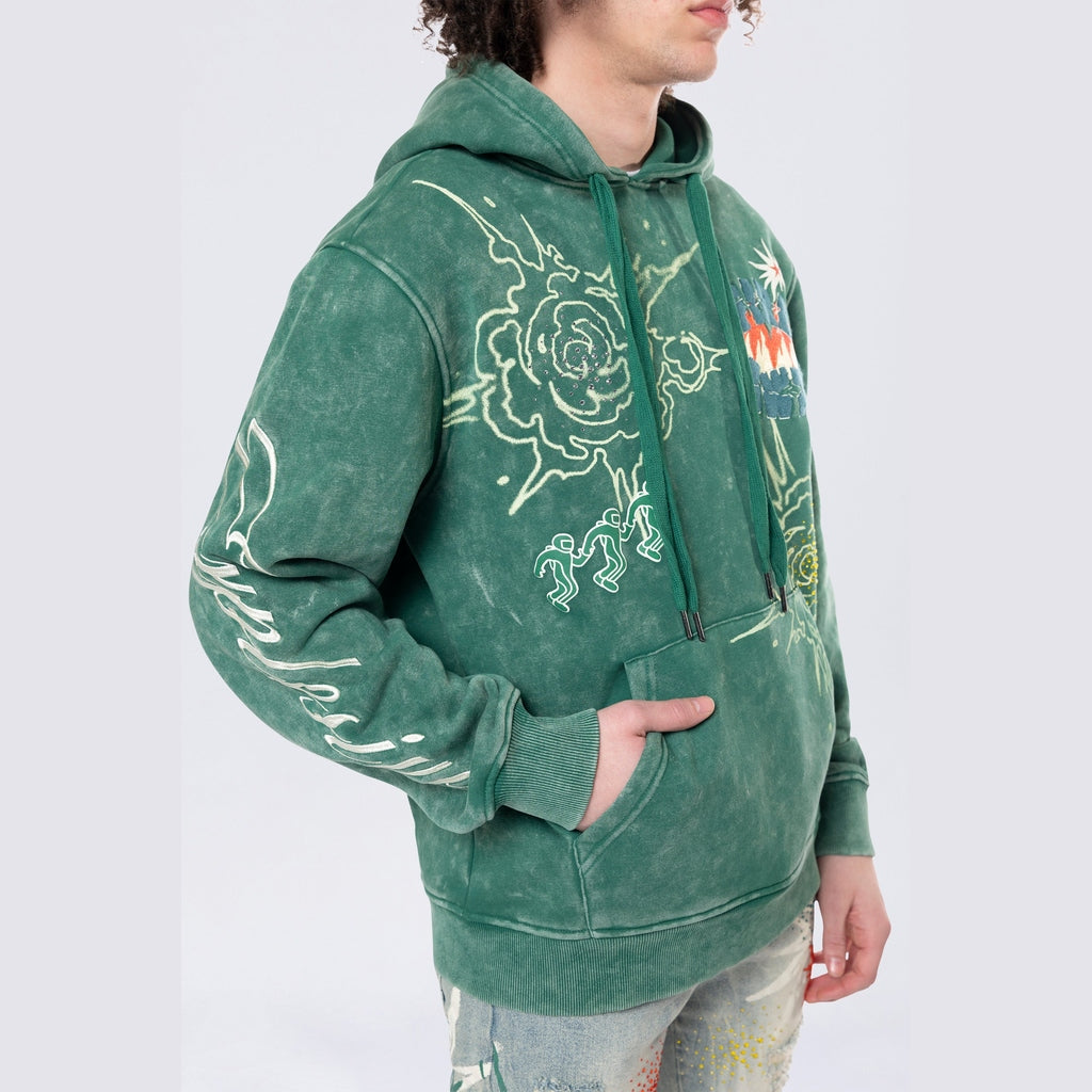 Smoke Rise Rhinestone Dystopia Hoodie - Celtic Green