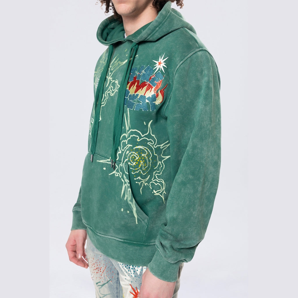 Smoke Rise Rhinestone Dystopia Hoodie - Celtic Green